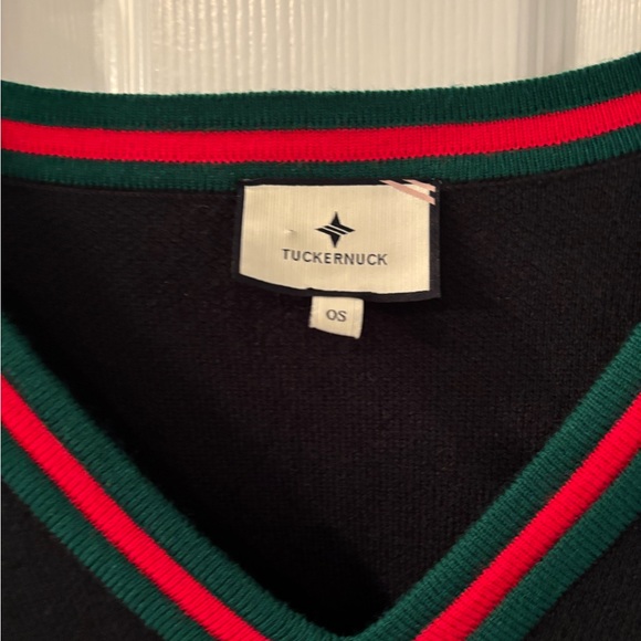 Tuckernuck Camden Black V-Neck Poncho with Red and Green Trim O/S - Picture 2 of 7